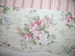 Cottage Chic Pink Large Shabby Cabbage Roses on Cream Quilt F/Q 88x92 