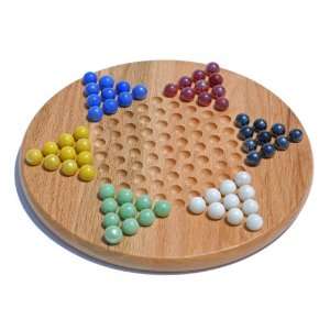   Solid Oak Wood Chinese Checkers Set with Glass Marbles Toys & Games