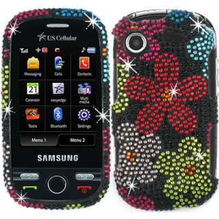  BLING CRYSTAL FACEPLATE CASE COVER SAMSUNG MESSAGER TOUCH R630 FLOWERS