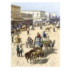  Cotton Wagons on Elm Street in Dallas, Texas, 1870s 