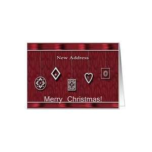  New Address, Silver Ornament on Red, Merry Christmas Card 