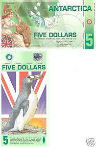 ANTARCTICA 5 Dollar Banknote World Money Currency Auk Fun Note Polymer 