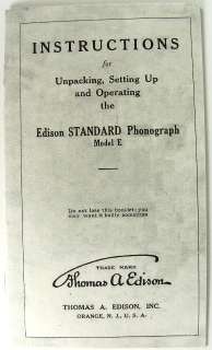 EDISON Model E phonograph INSTRUCTION BOOKLET manual  