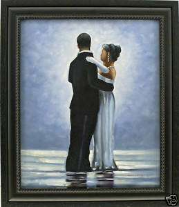 Romantic Couple Dancing Moonlight Portrait Art FRAMED OIL PAINTING 