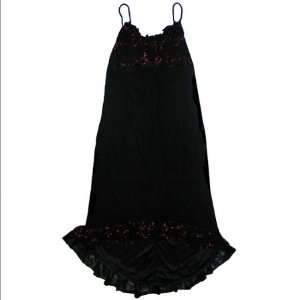 Ruffle Trim Cocktail Dress with Embroidered Flowers in BLACK / PINK 