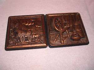Western Wall Decor Plaques Vintage Covered Wagon/Oxen Pioneers 