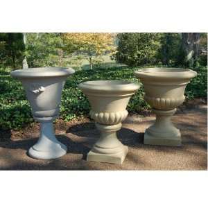   Fluted Urn Planter   Small   White Cement Patio, Lawn & Garden