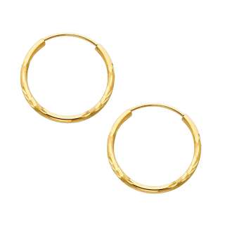  Gold 1.5mm Thick Diamond Cut Satin Polished Endless Hoop Earrings