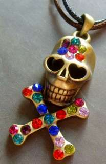 Acrylic Diamond Alloy Metal Skull Pendant Necklace  