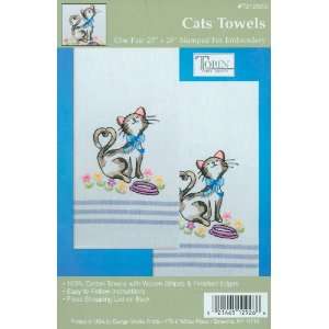   Inch Stamped Embroidery Kitchen Towels   Cat Arts, Crafts & Sewing