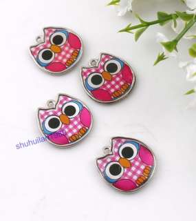 Lot 50pc Fashion Double Sided Colorful Enamel Cute Owl Charms  
