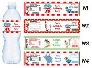 Dr Seuss ~ Printed Water Bottle Labels ~ Birthday Party Favors 