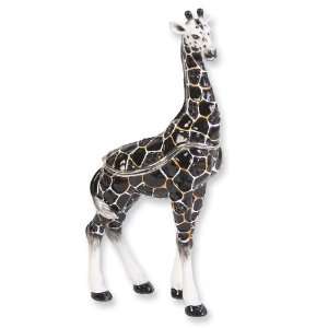  Black Enameled & Crystal Giraffe Trinket Box Jewelry