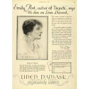  1927 Ad Linen Damask Tablecloth Napkin Cloth Fabric Emily 