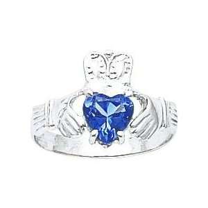   White Gold Cubic Zirconia December Birthstone Claddagh Ring Jewelry