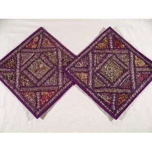   Purple Sari India Decorative Sofa Throw Bead Pillows