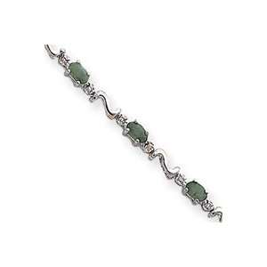14k White Gold S Link Diamond Emerald Bracelet   7 Inch   Lobster Claw 