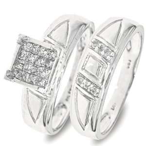 , Princess Cut Diamond Wedding Band Set 10K White Gold   Two Rings 