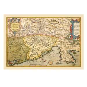  Map of Southern Europe by Abraham Ortelius, 18x24