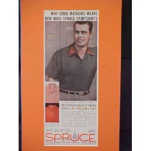 Eddie Mathews Milwaukee Braves 1954 Mayo Spruce Advertisement Bulletin 