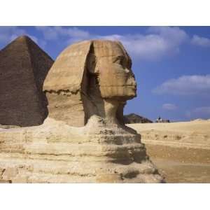 The Sphinx with Pyramid in the Background, Khafres Pyramid, Giza 