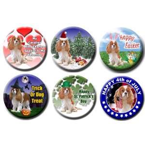   King Charles Spaniel Set Of 6 Holiday Pin Badges No 2 