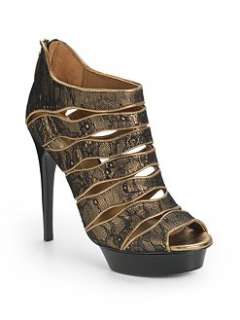 Elie Tahari   Tonie Lace Cutout Platform Ankle Boots/Black Gold