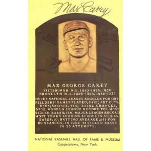 Max Carey Autographed Baseball HOF Plaque   Brooklyn Dodgers