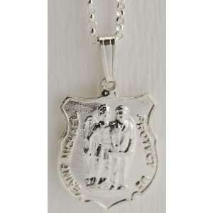  Sterling Silver St. Michael Shield Medal w/ Chain Jewelry