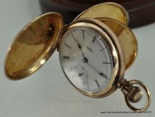 1886 Elgin 6s Pocket Watch Brooklyn Eagle 8K Solid Gold Hunters Case 