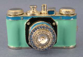 Hinged Jeweled Trinket Box Click Camera Lens Crystals Enamel Objet d 