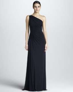 David Meister One Shoulder Ruched Jersey Gown