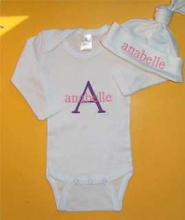 Personalized Monogram Baby Name HAT ONESIE Shirt SET  