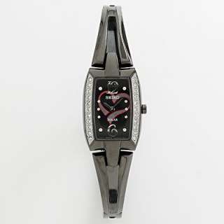 Seiko Solar Tressia Go Red Stainless Steel Black Ion Crystal Heart 