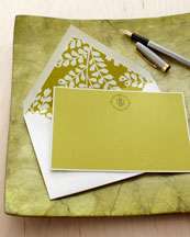 Vera Wang Thermographed Chartreuse Cards & Envelopes