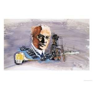  Rudolf Diesel Against Background of Trains, Boats and 