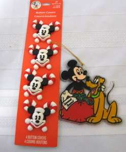 Mickey Mouse 4 Christmas Button Covers Hallmark & Lucite Ornament w 