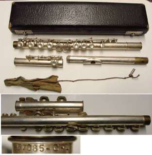   Vintage Antique SILVER PAN AMERICAN FLUTE Musical Instrument + Case