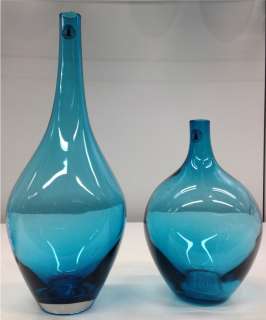   blue Glass Modern Vase Wedding Floral flower Decor Sleek clear elegant
