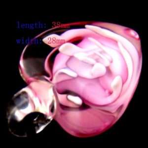 G3493 Pink Flower Heart Lampwork Glass Pendant Necklace  