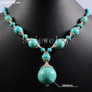 Turquoise Sphere Gemstone Tibet Silver Necklace TS0452  