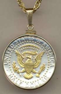 Gold & Silver Coin Kennedy 1/2 $ Reverse Eagle Necklace in Gold Filled 