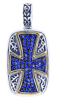 18K Gold Silver Sapphire Maltese Cross PGabriel Pendant  
