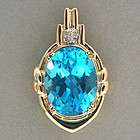 14K Gold London Blue Topaz Diamond Pendant  