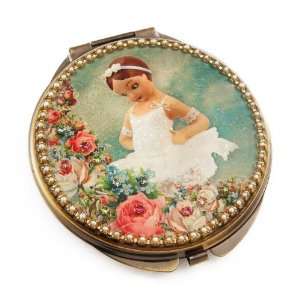   Negrin Makeup Mirror with Ballerina Doll, Pearls & Swarovski Crystals