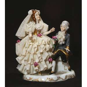   Wedding German Dresden Porcelain Fired Lace Figurine