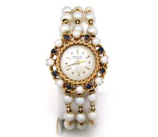 DAZZLING 14K YELLOW GOLD, CULTURED PEARLS & SAPPHIRES HAMILTON WATCH
