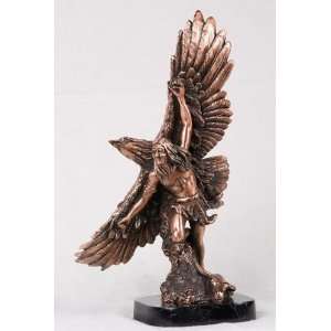 Copper Native American Indian Flying With Bald Eagle Decorative Statue