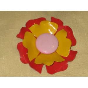   Red, Yellow & Pink Retro Flower Power Enamel Brooch Pin (not signed