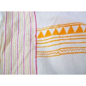   Ivory 100% Cotton Hand Woven Sequence Block Printed Indian Throw Scarf